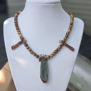Wire wrapped kyanite and sandstone necklace